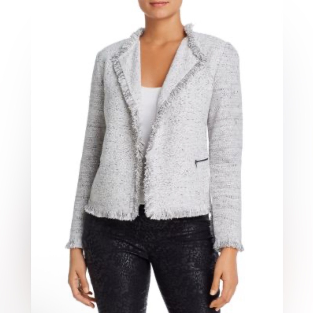 NIC+ZOE Light Gray Fringed Open-Front Blazer